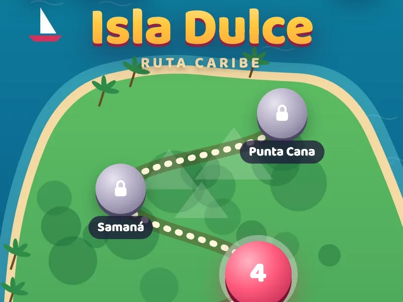 Mapa de Isla Dulce con los niveles de la Ruta Caribe